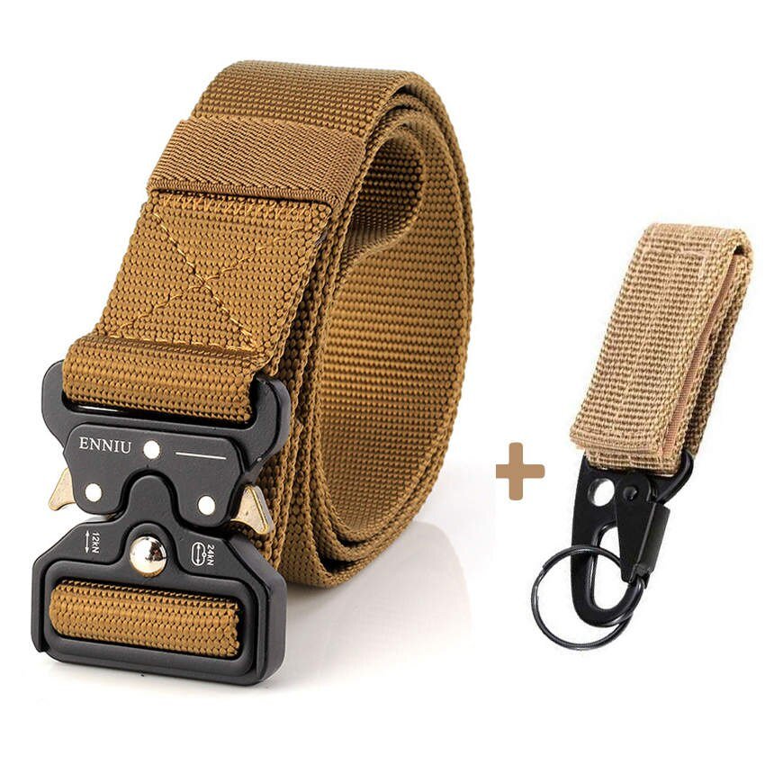 Ceinture tactique large 3.8cm en toile pour homme "Favocent - Enniu" - Khaki + boucle | Planète Rando