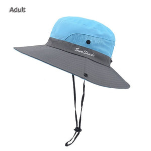 Chapeau de randonnée anti-UV UPF 50 + "Sunshade - Sun Hat" - Bleu turquoise - gris / 56-58 cm | Planète Rando