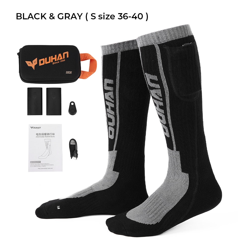 Chaussettes chauffantes électriques avec télécommande et batterie rechargeable "Kemi moto - Smart control" - Noir - gris / S | Planète Rando