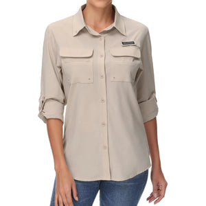 Chemise boutonnée à manches longues pour femme UPF 50+ "Bassdash - FS21W" - Khaki / X-Small | Planète Rando