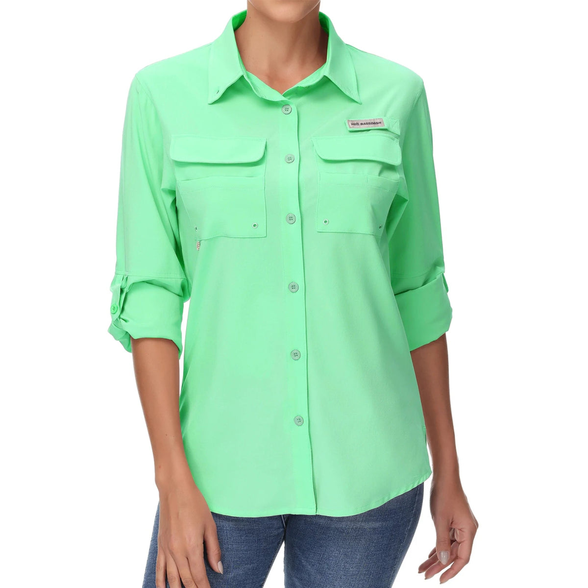 Chemise boutonnée à manches longues pour femme UPF 50+ "Bassdash - FS21W" - Bright Mint Green / X-Small | Planète Rando