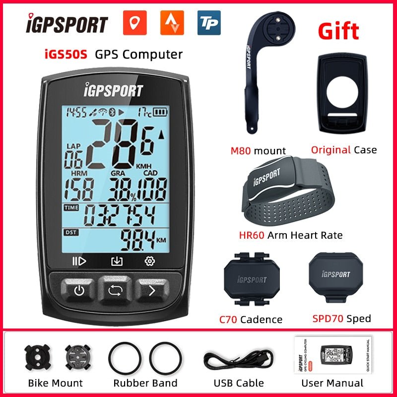 Compteur de vélo GPS avec navigation, compteur de vitesse, odomètre et accessoires "IGPSPORT - iGS520" - iGS50T HR60 Bunch | Planète Rando