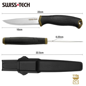 Couteau à lame fixe avec fourreau pour le bushcraft / bivouac 110g "SWISS TECH - ST011032AS" - | Planète Rando