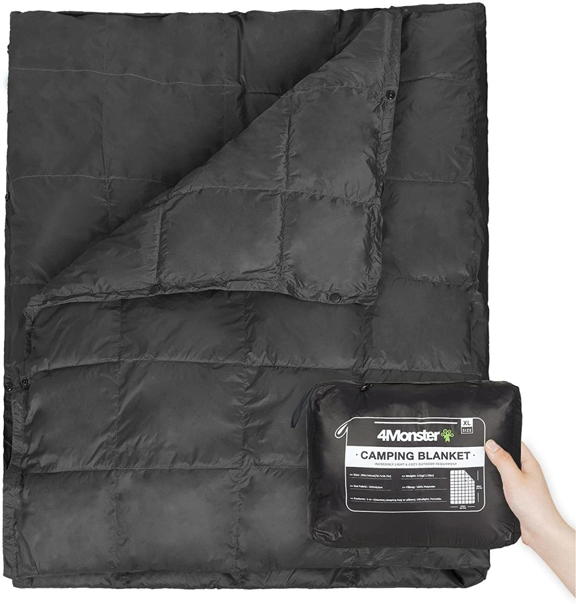 Couverture de camping en coton 450g / 510g "4Monster - Camping Blanket" - Noir / L | Planète Rando