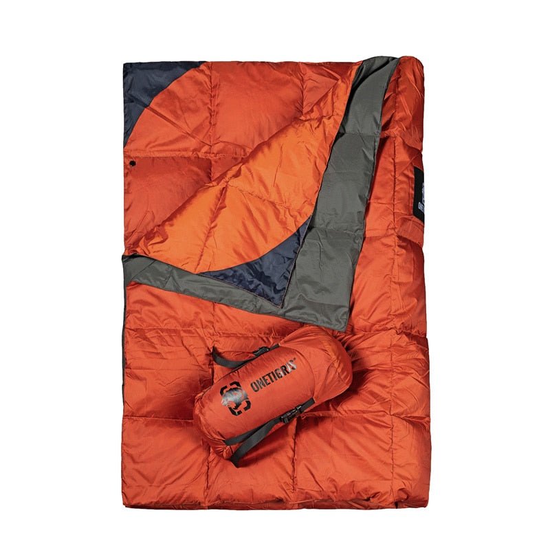 Couverture de camping ultralight en duvet de canard 735g 5 °C "OneTigris - Snap buttons" - Orange | Planète Rando