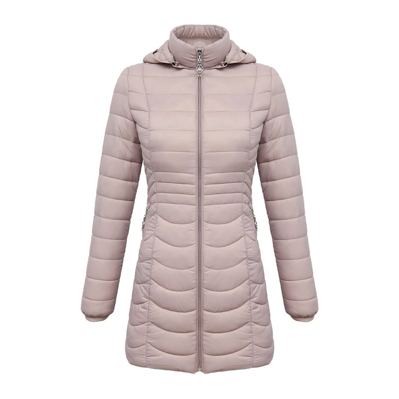 Doudoune synthétique longue & ultralégère avec capuche détachable pour femme "SANTELON – S20018" - Beige / S | Planète Rando