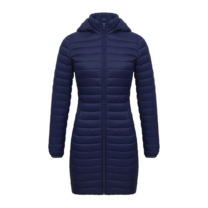 Doudoune synthétique / parka longue et chaude avec capuche pour femme "SANTELON - S20046" - Bleu navy / S | Planète Rando