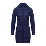 Doudoune synthétique / parka longue et chaude avec capuche pour femme "SANTELON - S20046" - Bleu navy / S | Planète Rando