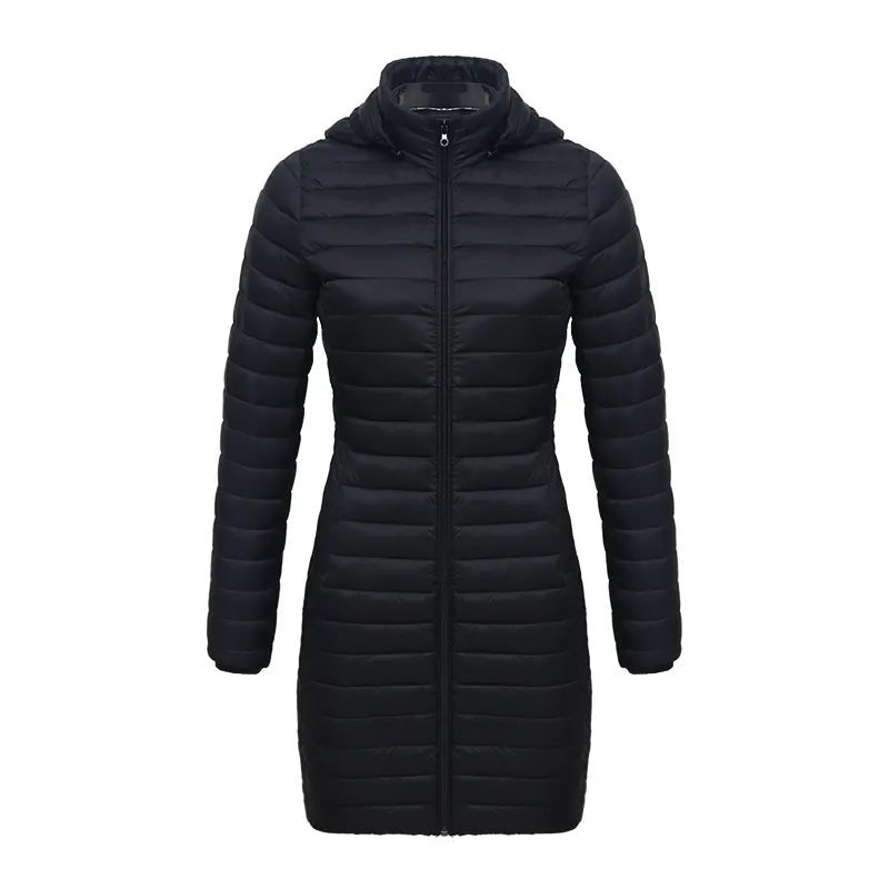 Doudoune synthétique / parka longue et chaude avec capuche pour femme "SANTELON - S20046" - Noir / S | Planète Rando