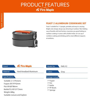 Ensemble de casseroles et poêles à pique-nique en aluminium / ustensiles de cuisine pour camping "Fire-Maple - Feast 2" - Planète Rando