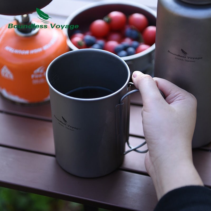 Gourde de 1050ml et tasse de 600ml en titane à partir de 140g "Boundless Voyage - Ti3000D series" - | Planète Rando