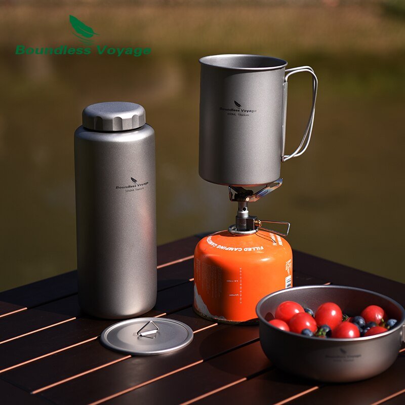 Gourde de 1050ml et tasse de 600ml en titane à partir de 140g "Boundless Voyage - Ti3000D series" - | Planète Rando