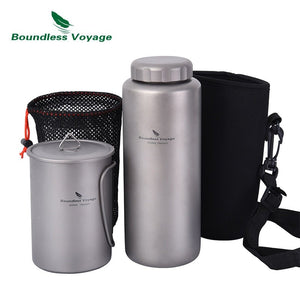 Gourde de 1050ml et tasse de 600ml en titane à partir de 140g "Boundless Voyage - Ti3000D series" - | Planète Rando