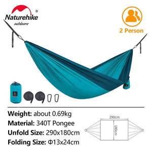 Hamac 1-2 personnes ultraléger 600g "Naturehike - NH21DC011" - Bleu / 2pers | Planète Rando