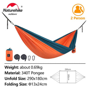 Hamac 1-2 personnes ultraléger 600g "Naturehike - NH21DC011" - Orange / 2pers | Planète Rando