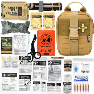 Kit de survie d'urgence professionnel / pochette médicale de premiers secours 1.2kg "Rhino Rescue - IFAK-SE" - Khaki | Planète Rando