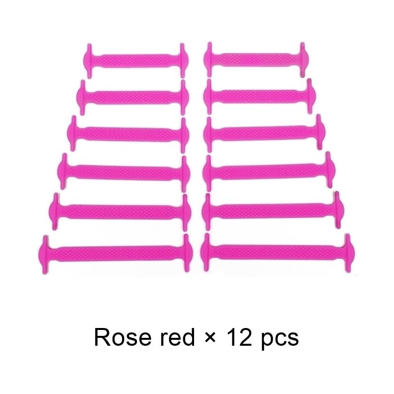 Lacets élastiques en Silicone pour chaussures de sport "Tilusero - Quick lazy shoeslace" - Rose / 12 pcs | Planète Rando