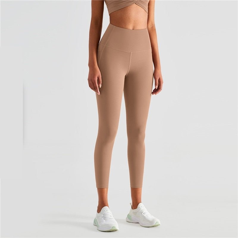 Leggings de sport taille haute avec poches latérales 220g "Dahnvi - Leggings fit" - Marron clair / 36 | Planète Rando