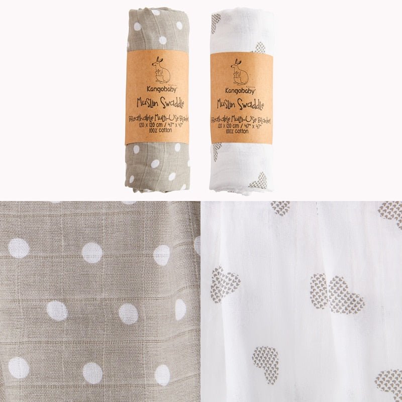 Lot de 2 couvertures / langes en mousseline 100% coton pour bébé "Kangobaby – Muslin swadle" - S10S12 | Planète Rando