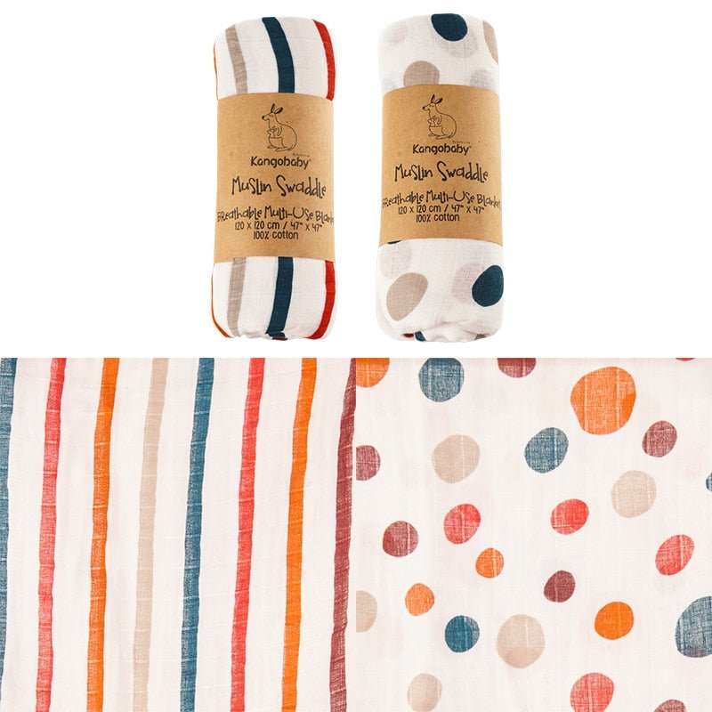 Lot de 2 couvertures / langes en mousseline 100% coton pour bébé "Kangobaby – Muslin swadle" - S94S95 | Planète Rando