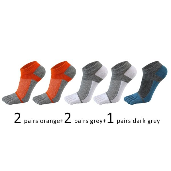 Lot de 5 paires de chaussettes de sport avec orteils respirantes et confortables "Veridical - anti-friction" - 2pcs orange + 2pcs gris + 1pc gris foncé / 38-44 | Planète Rando