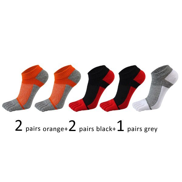 Lot de 5 paires de chaussettes de sport avec orteils respirantes et confortables "Veridical - anti-friction" - 2pcs orange + 2pcs noir/rouge + 1pc gris / 38-44 | Planète Rando