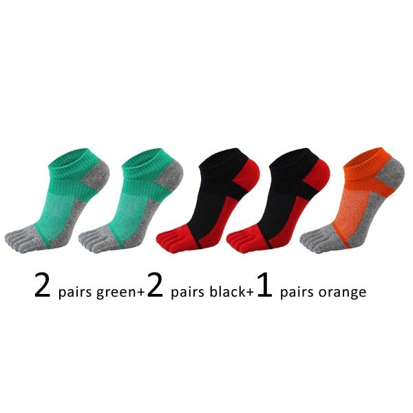 Lot de 5 paires de chaussettes de sport avec orteils respirantes et confortables "Veridical - anti-friction" - 2pcs vert + 2pcs noir/rouge + 1pc orange / 38-44 | Planète Rando