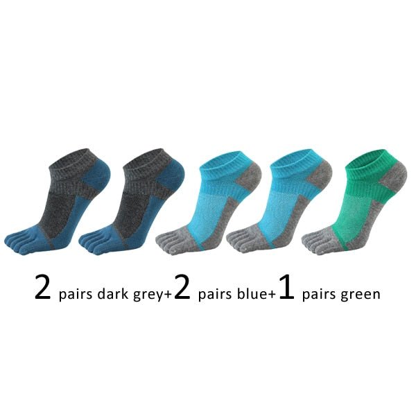 Lot de 5 paires de chaussettes de sport avec orteils respirantes et confortables "Veridical - anti-friction" - 2pcs gris foncé + 2pcs bleu ciel+ 1pc vert / 38-44 | Planète Rando