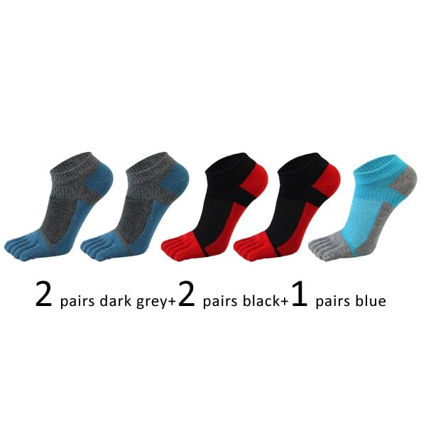 Lot de 5 paires de chaussettes de sport avec orteils respirantes et confortables "Veridical - anti-friction" - 2pcs gris foncé + 2pcs noir/rouge + 1pc bleu ciel / 38-44 | Planète Rando