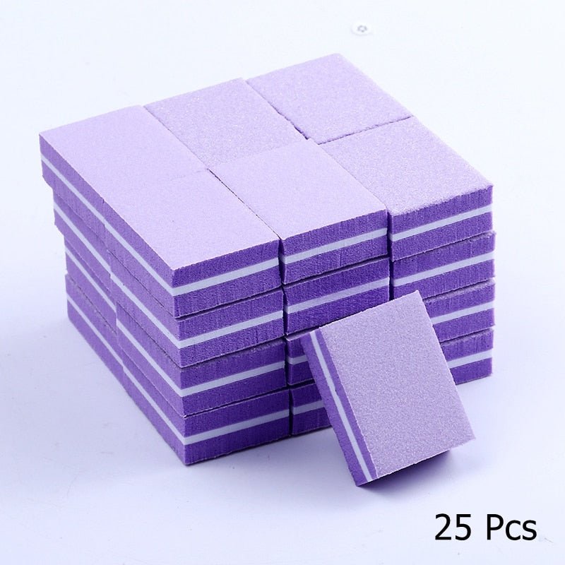 Lot de mini blocs de lime à ongles double face en éponge / outils de manucure polissage "Fumosik - Naa" - Violet / 25 pièces | Planète Rando