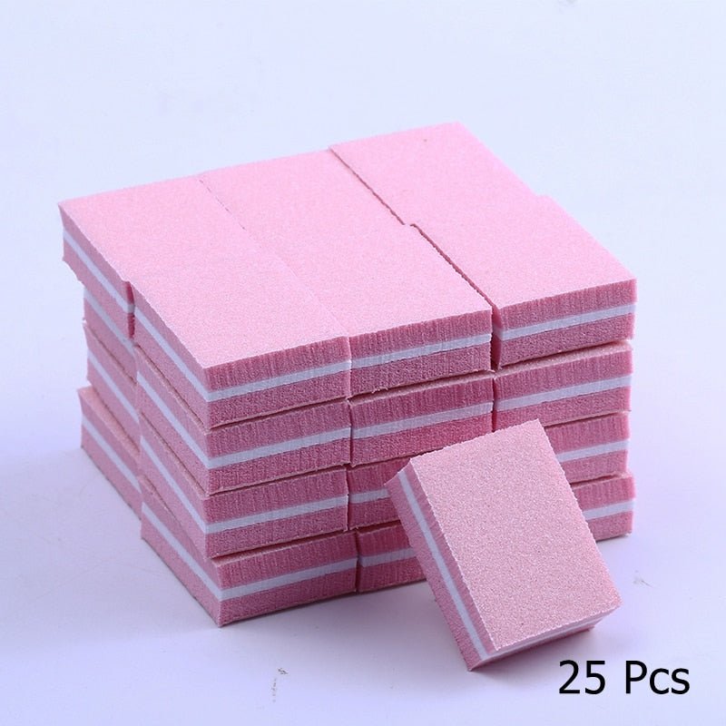 Lot de mini blocs de lime à ongles double face en éponge / outils de manucure polissage "Fumosik - Naa" - Rose pastel / 25 pièces | Planète Rando