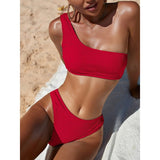 Maillot de bain femme / ensemble bikini de plage asymétrique "Riseado - B4855" - Rouge / S | Planète Rando