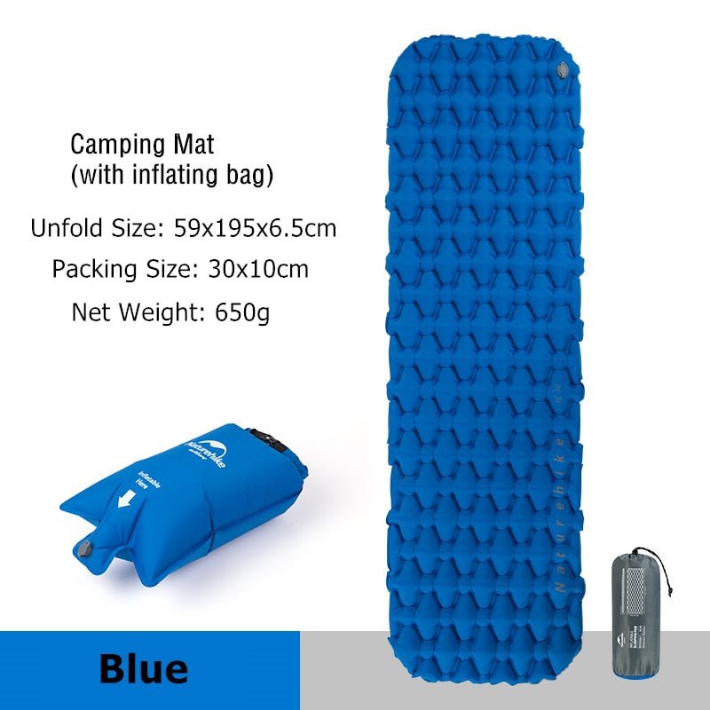 Matelas de couchage gonflable et ultra-léger 500g R 1.8 "Naturehike - NH19Z032-P" - Bleu / Matelas + air bag | Planète Rando