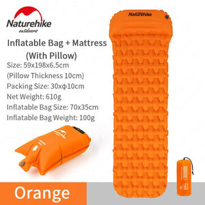 Matelas gonflable ultra-léger 610g R 2.1 avec oreiller "Naturehike – NH19Z032-P" - Orange / Avec sac gonflable | Planète Rando