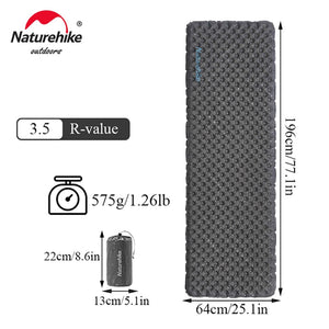 Matelas gonflable ultralight R-Value 3.5 (toute saison) 440g épaisseur 7-9cm "Naturehike - CNH22DZ018" - Gris foncé / L / Rectangulaire | Planète Rando