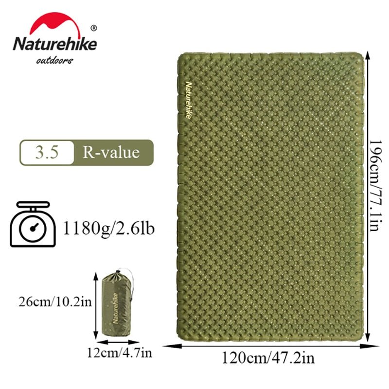 Matelas gonflable ultralight R-Value 3.5 (toute saison) 440g épaisseur 7-9cm "Naturehike - CNH22DZ018" - Vert / Double / Rectangulaire | Planète Rando