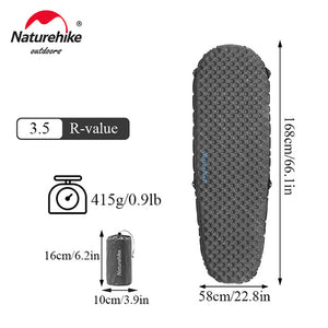 Matelas gonflable ultralight R-Value 3.5 (toute saison) 440g épaisseur 7-9cm "Naturehike - CNH22DZ018" - Gris foncé / M / Momie | Planète Rando