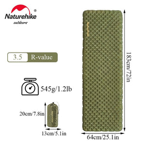 Matelas gonflable ultralight R-Value 3.5 (toute saison) 440g épaisseur 7-9cm "Naturehike - CNH22DZ018" - Vert / M / Rectangulaire | Planète Rando