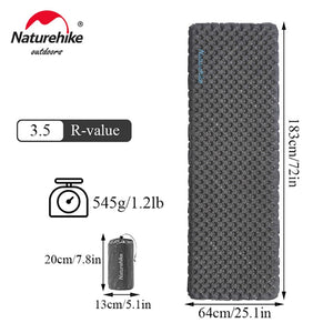 Matelas gonflable ultralight R-Value 3.5 (toute saison) 440g épaisseur 7-9cm "Naturehike - CNH22DZ018" - Gris foncé / M / Rectangulaire | Planète Rando