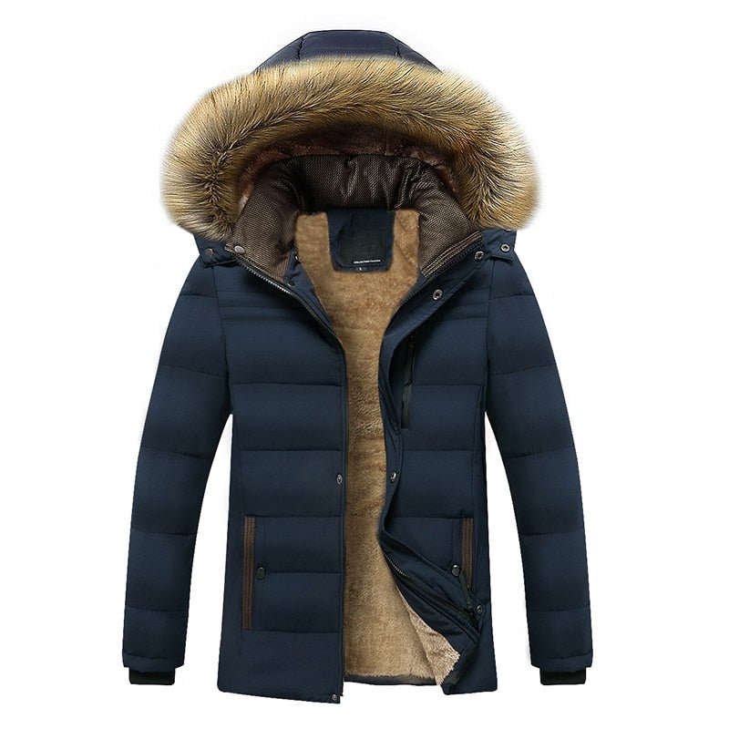 Parka chaude en polaire avec col en fourrure pour homme 1,2 kg "CHAIFENKO - RMX" - Bleu navy / S | Planète Rando