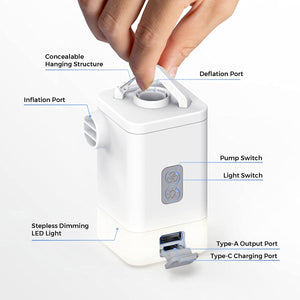 Pompe à électrique portable 4.5kPa et batterie rechargeable 4800 mAh avec fonction éclairage "FLEXTAILGEAR - Max Pump P2 plus" - Planète Rando