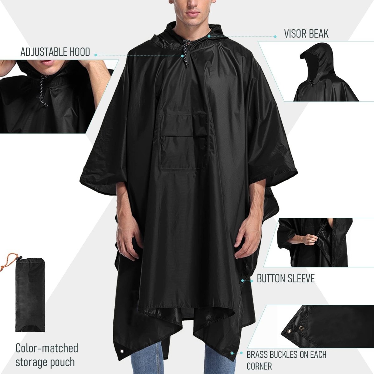 Poncho de pluie 3 en 1 imperméable avec poche centrale "Anyoo - TLM181" - Planète Rando