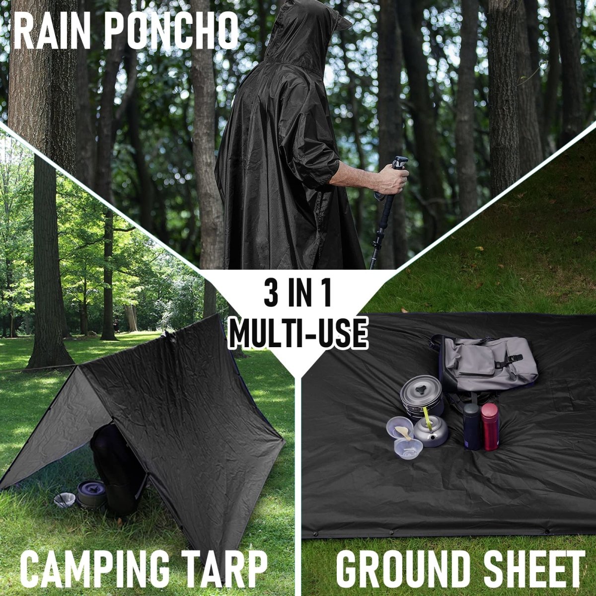 Poncho de pluie 3 en 1 imperméable avec poche centrale "Anyoo - TLM181" - Planète Rando