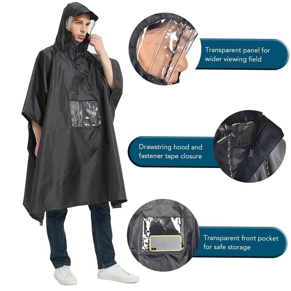 Poncho imperméable léger à capuche avec poche ventrale "Tomshoo - RainUv" - Planète Rando