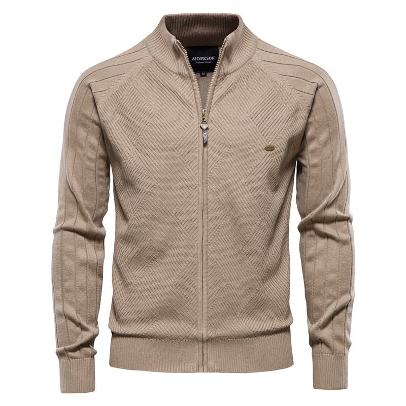 Pull zippé en coton pour homme "AIOPESON -Y159" - Khaki / M | Planète Rando