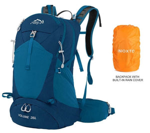 Sac à dos de randonnée / trekking unisexe avec housse de pluie 35L "Outdoor Inoxto - 8107" - Bleu foncé | Planète Rando