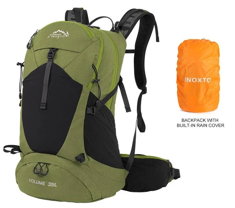 Sac à dos de randonnée / trekking unisexe avec housse de pluie 35L "Outdoor Inoxto - 8107" - Vert foncé | Planète Rando