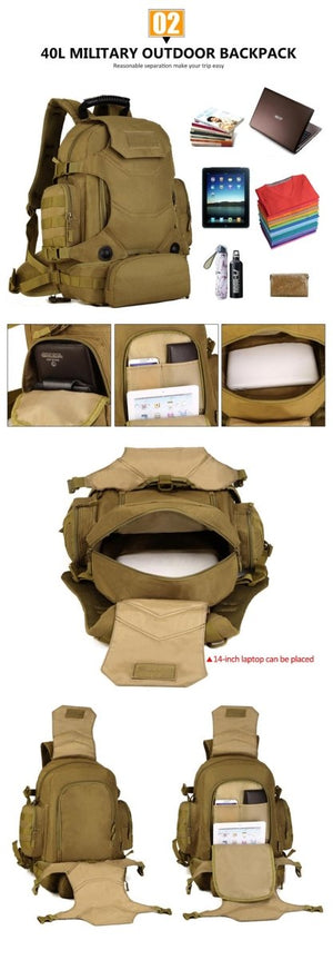 Sac à dos tactique multifonctions 3 en 1 30-40L "Kendome - XA46D" - Planète Rando