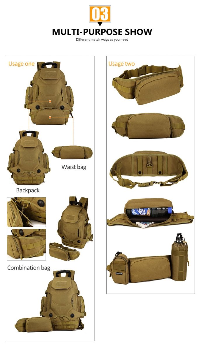 Sac à dos tactique multifonctions 3 en 1 30-40L "Kendome - XA46D" - Planète Rando