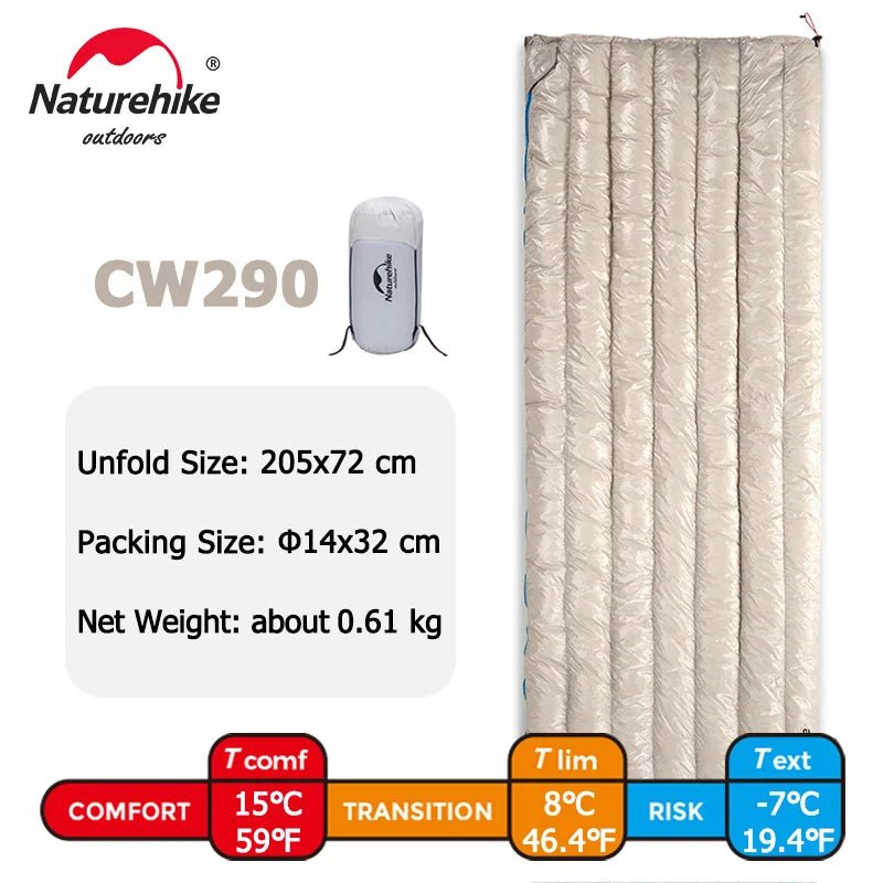 Sac de couchage ultraléger 95% en duvet d'oie 800FP "Naturehike -CW series' - CW290 - Khaki | Planète Rando